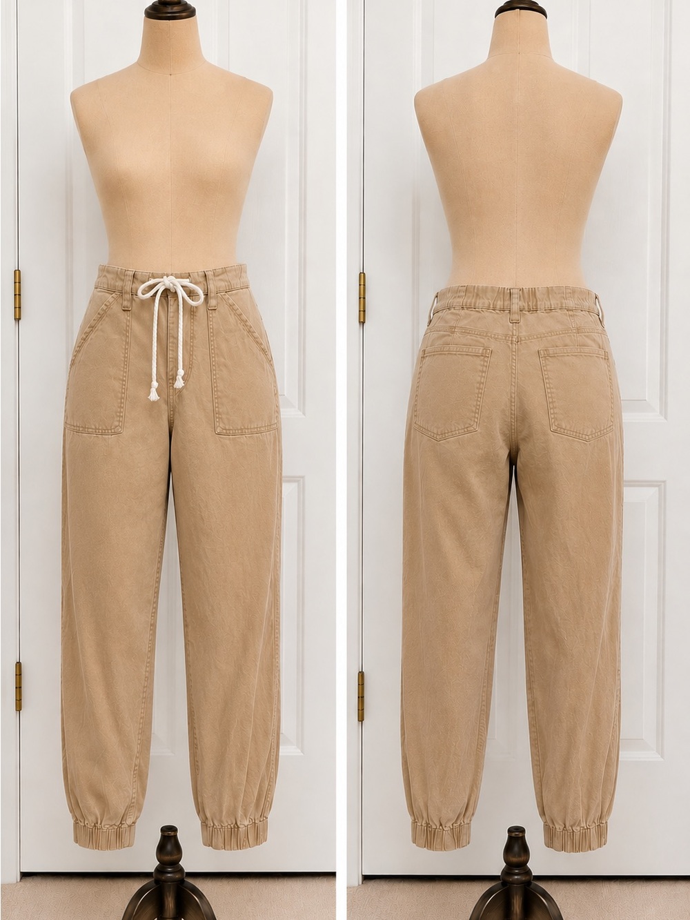 No Boundaries Khaki Utility Jogger Pants Drawstring Cargo Beige Medium